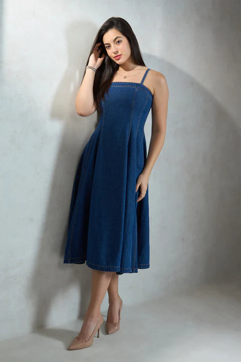 The Glamoraa Brielle Banded Flared Denim Dress