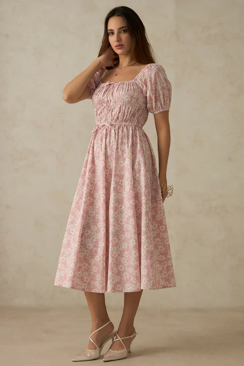The Glamoraa Maura Tie-Up Front Cotton Dress – Blush Pink