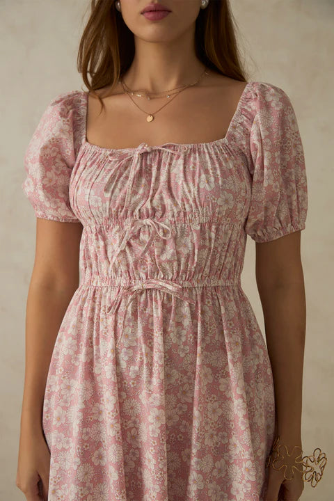 The Glamoraa Maura Tie-Up Front Cotton Dress – Blush Pink