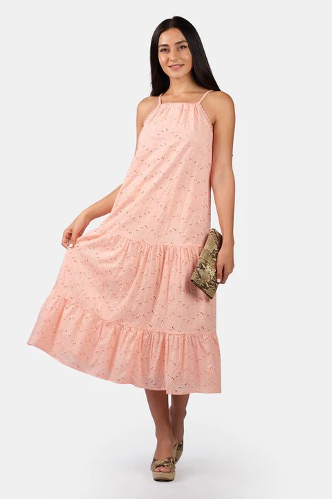 The Glamoraa Cotton Schiffli Halter Kurti Style maxi Dress