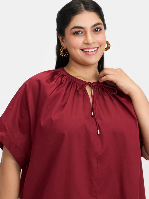 The Glamoraa Temrin Tie-Up A-Line Dress – 100% Cotton