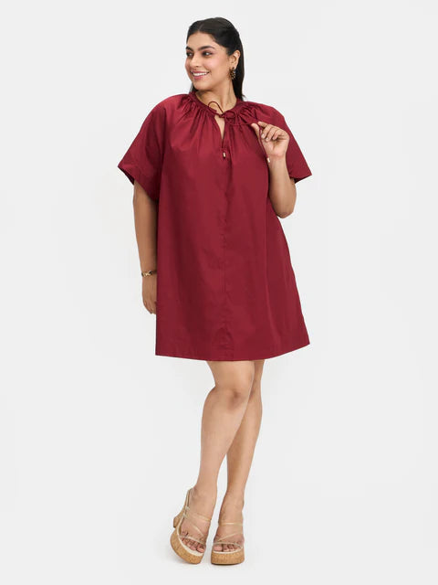The Glamoraa Temrin Tie-Up A-Line Dress – 100% Cotton