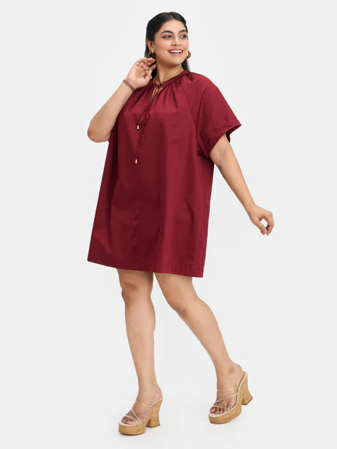 The Glamoraa Temrin Tie-Up A-Line Dress – 100% Cotton