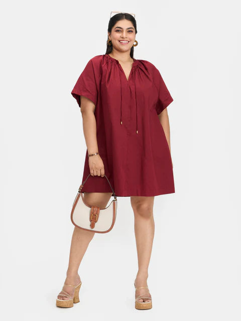The Glamoraa Temrin Tie-Up A-Line Dress – 100% Cotton