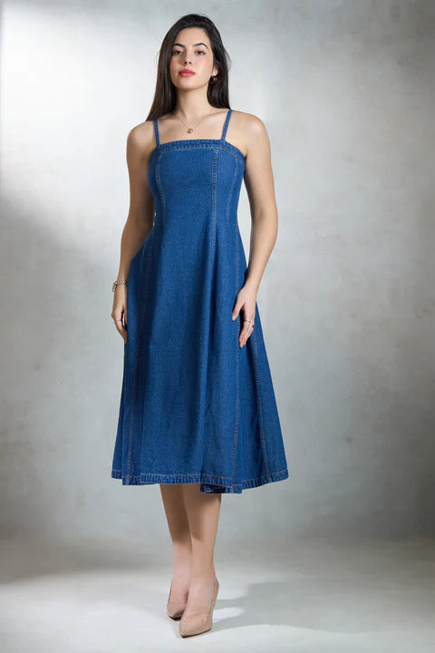 The Glamoraa Brielle Banded Flared Denim Dress