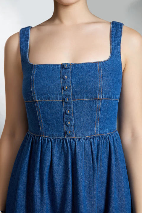 The Glamoraa  Trend Madeleine Flared Denim Midi Dress
