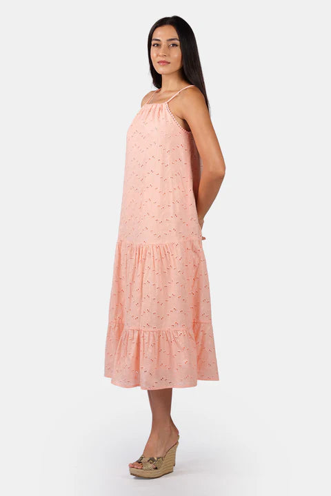 The Glamoraa Cotton Schiffli Halter Kurti Style maxi Dress