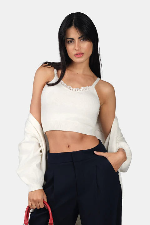 The Glamoraa Lolo Viscose Lurex Knit Set – Strappy Cami & Cardigan