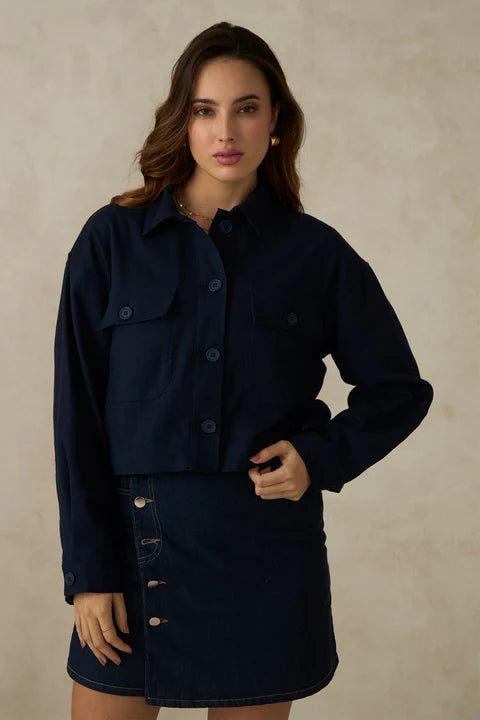 The Glamoraa Shien Front-Open Crop Jacket – 100% Cotton