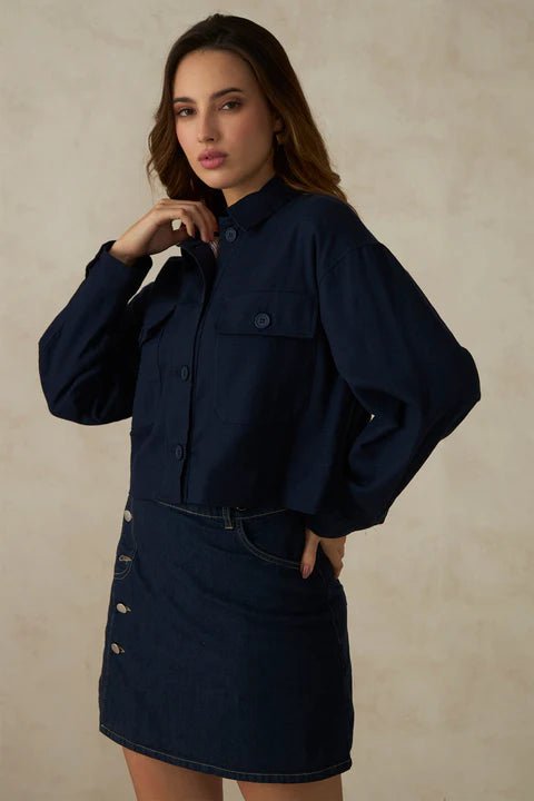 The Glamoraa Shien Front-Open Crop Jacket – 100% Cotton