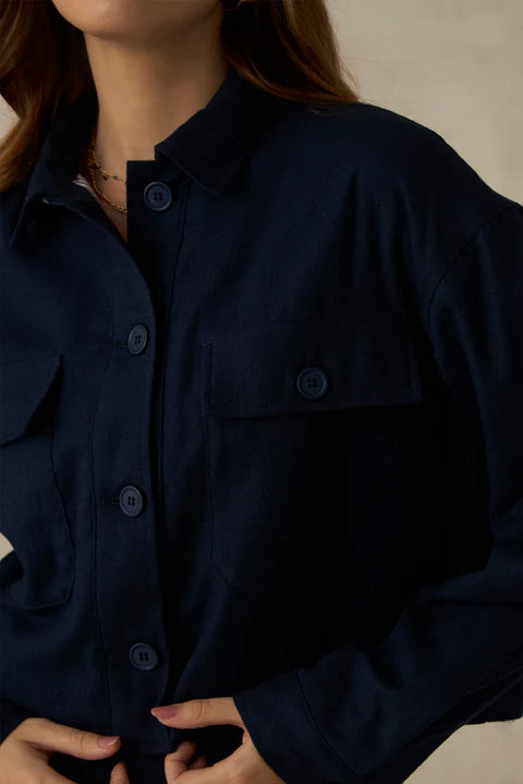 The Glamoraa Shien Front-Open Crop Jacket – 100% Cotton