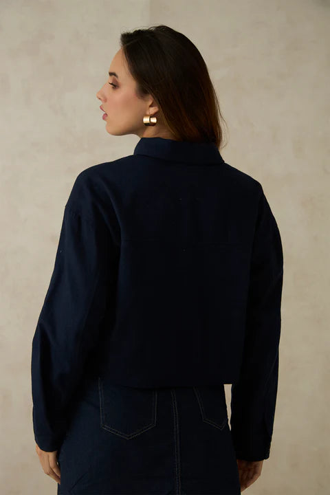 The Glamoraa Shien Front-Open Crop Jacket – 100% Cotton