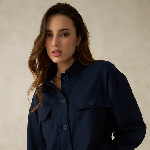 The Glamoraa Shien Front-Open Crop Jacket – 100% Cotton