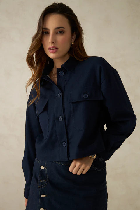 The Glamoraa Shien Front-Open Crop Jacket – 100% Cotton