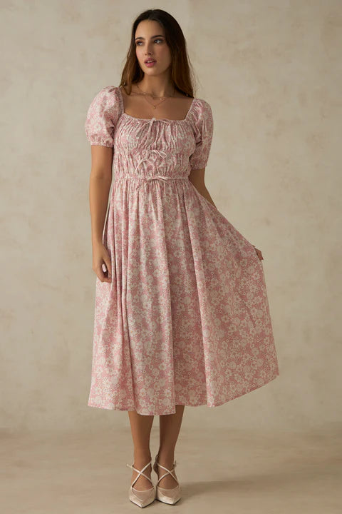 The Glamoraa Maura Tie-Up Front Cotton Dress – Blush Pink