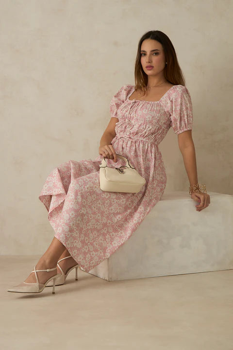 The Glamoraa Maura Tie-Up Front Cotton Dress – Blush Pink