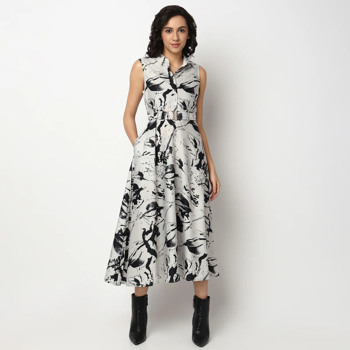 Buy Glamoraa Delhi Girl Style Modern Abstract Flair Flared Dress Online in India