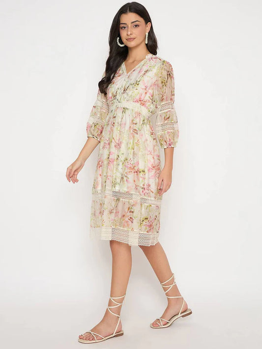 Buy Glamoraa Style Girl V-Neck Floral Nylon Punjabi Dress Online