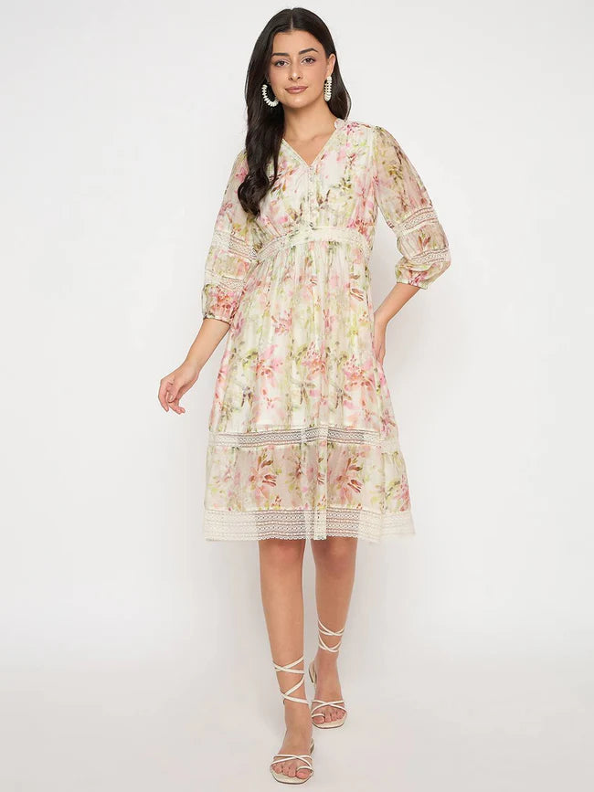 Buy Glamoraa Style Girl V-Neck Floral Nylon Punjabi Dress Online