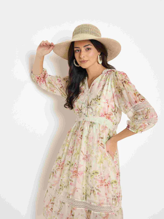 Buy Glamoraa Style Girl V-Neck Floral Nylon Punjabi Dress Online